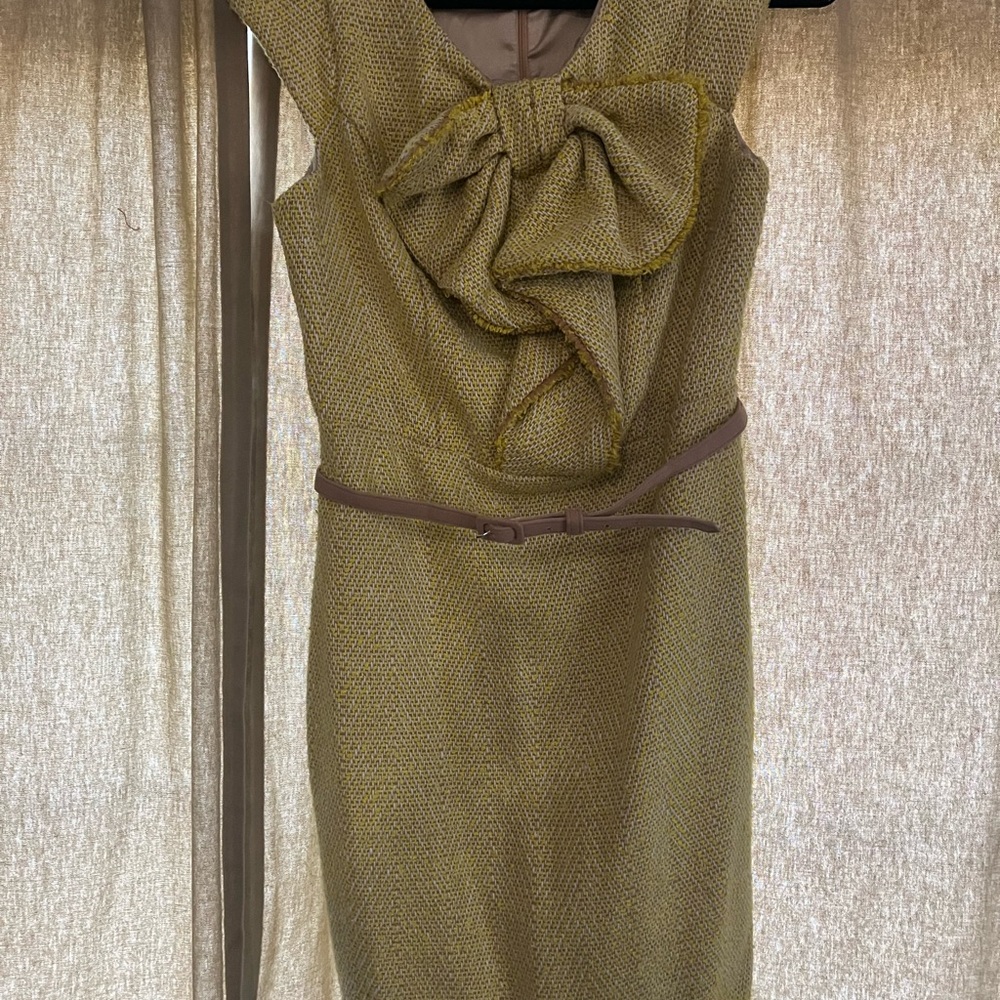 Eva Franco Olive Midi Dress with Bow Accent